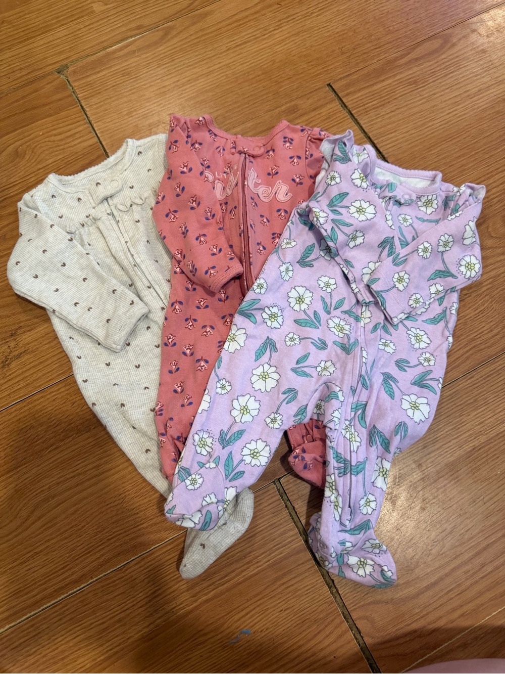 Carter's 3-Pack Floral & Solid Footed One-Pieces - Pink, Mauve, Cream